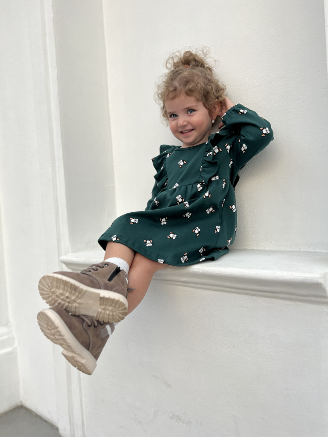 Платье с длинным рукавом, зеленое, Собачки