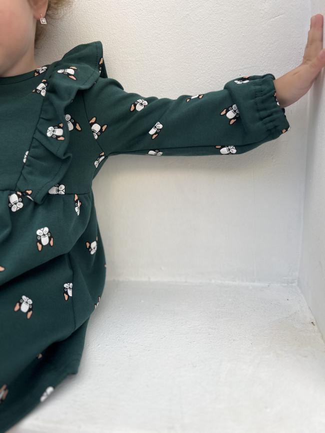 Платье с длинным рукавом, зеленое, Собачки
