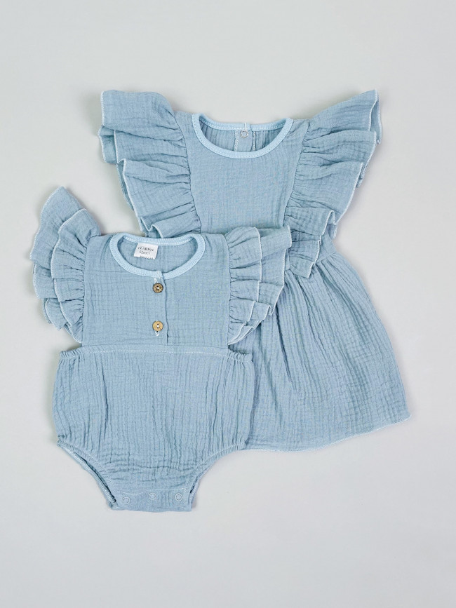 Платье детское с коротким рукавом, серое, Прованс