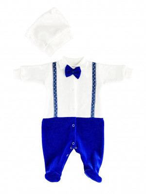Комбинезон с шапкой, синий, Велюр Подтяжки 