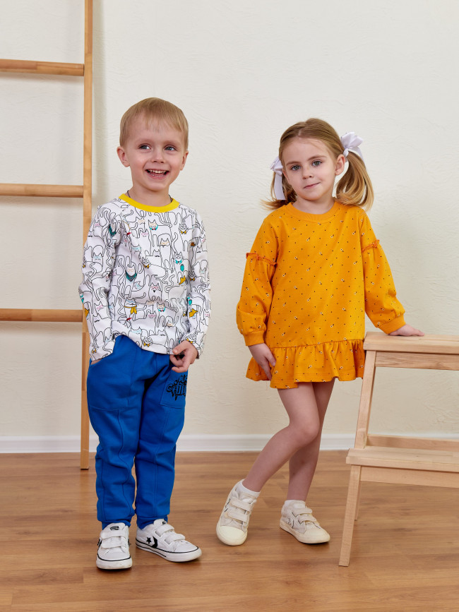 Детский джемпер, белый, Коты