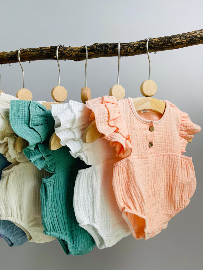 Боди с коротким рукавом крылышком, абрикосовое, Прованс