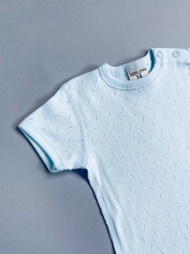 Боди детский, с коротким рукавом, голубой, Ажур Боди детский, с коротким рукавом, голубой, Ажур