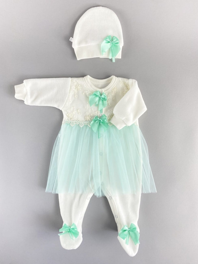 Комбинезон с шапкой и юбкой, бирюзовый, Велюр Комбинезон с шапкой и юбкой, бирюзовый, Велюр