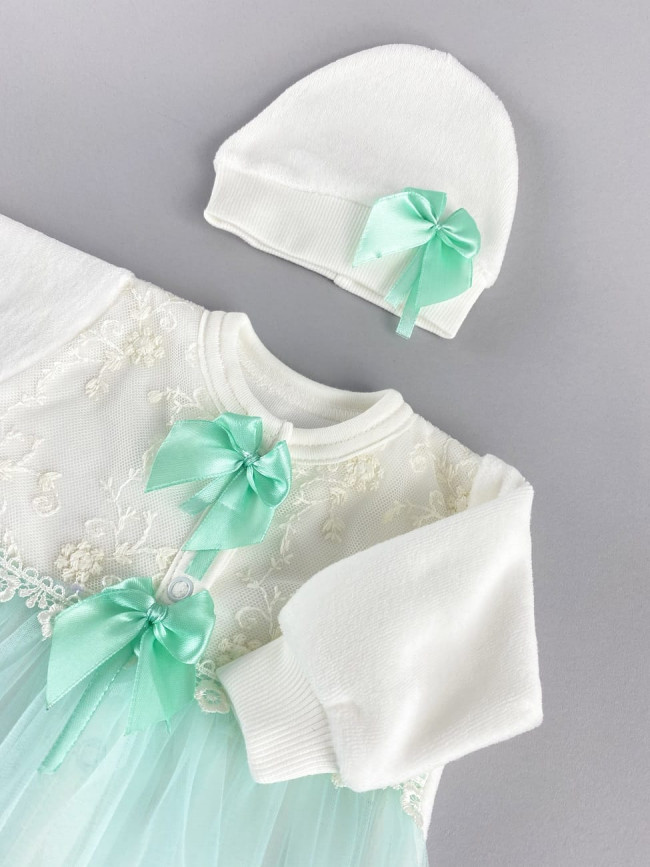 Комбинезон с шапкой и юбкой, бирюзовый, Велюр Комбинезон с шапкой и юбкой, бирюзовый, Велюр