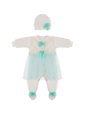 Комбинезон с шапкой и юбкой, бирюзовый, Велюр