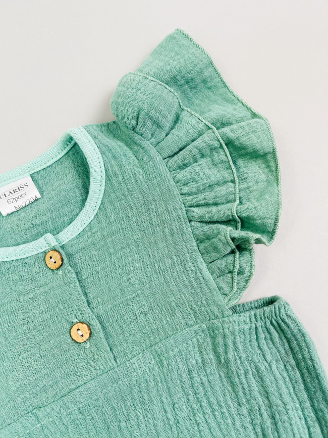 Боди с коротким рукавом крылышком, зеленое, Прованс Боди с коротким рукавом крылышком, зеленое, Прованс