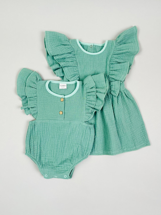 Боди с коротким рукавом крылышком, зеленое, Прованс Боди с коротким рукавом крылышком, зеленое, Прованс