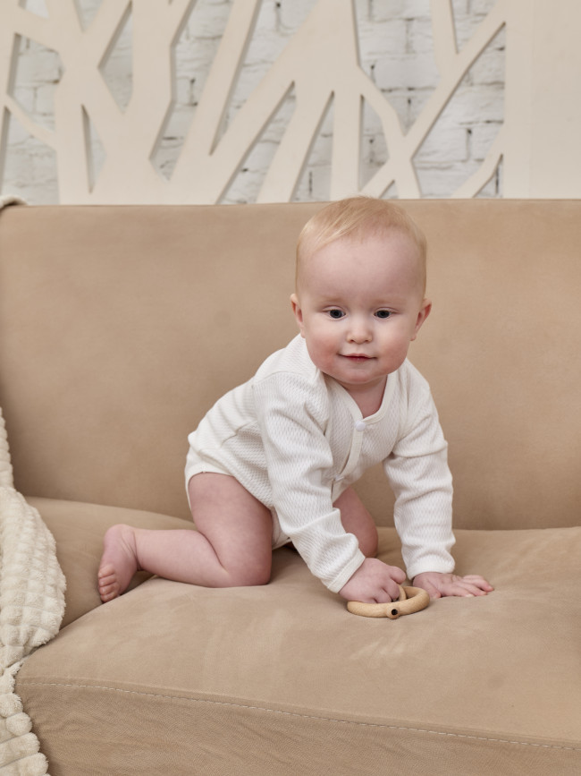 Боди детское с длинным рукавом, Вафелька, белое