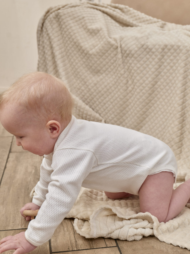 Боди детское с длинным рукавом, Вафелька, белое