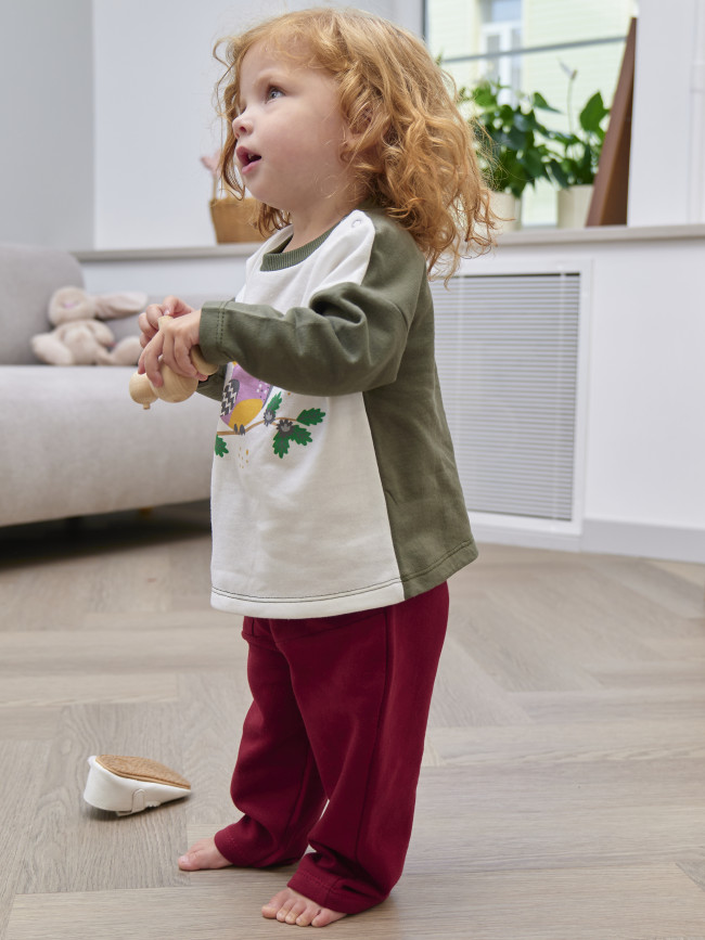 Джемпер лонгслив с начесом для девочки Птичка на ветке, белый