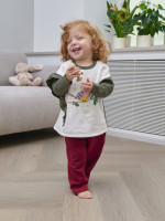 Джемпер лонгслив с начесом для девочки Птичка на ветке, белый