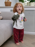 Джемпер лонгслив с начесом для девочки Птичка на ветке, белый