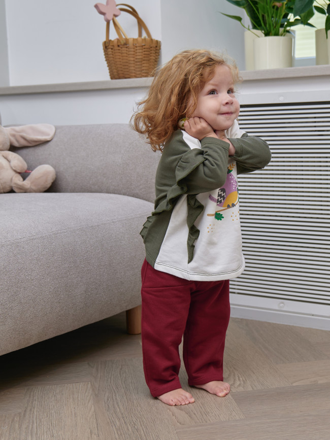 Джемпер лонгслив с начесом для девочки Птичка на ветке, белый