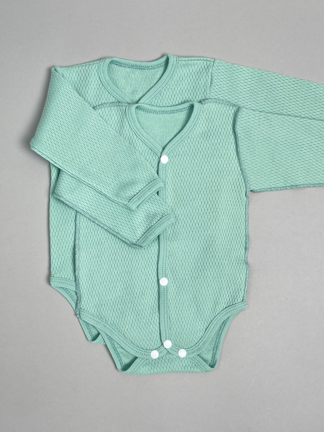 Боди детское с длинным рукавом, Вафелька, мятное