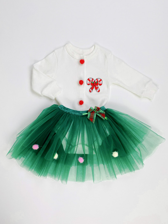 Боди с юбкой, зеленое