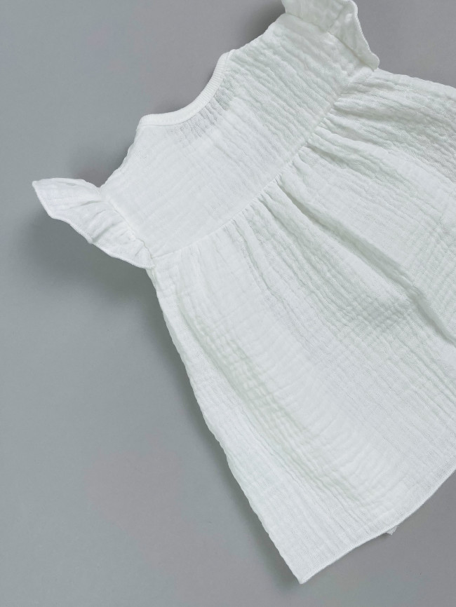 Платье детское с коротким рукавом, белое, Прованс с рюшами Платье детское с коротким рукавом, белое, Прованс с рюшами