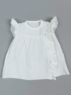 Платье детское с коротким рукавом, белое, Прованс с рюшами
