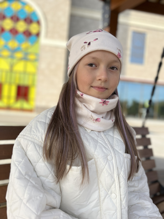 Комплект, шапка и снуд, экрю, Нежность