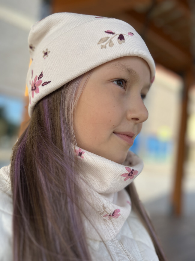 Комплект, шапка и снуд, экрю, Нежность