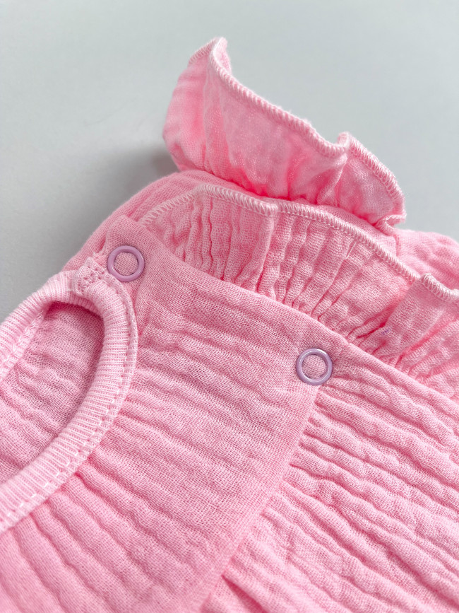 Платье детское с коротким рукавом, розовое, Прованс с рюшами