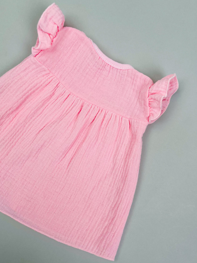 Платье детское с коротким рукавом, розовое, Прованс с рюшами