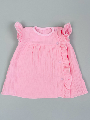 Платье детское с коротким рукавом, розовое, Прованс с рюшами