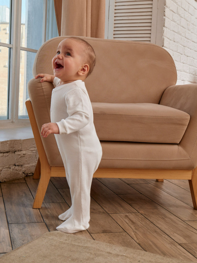 Детский комбинезон с длинным рукавом, Вафелька, белый