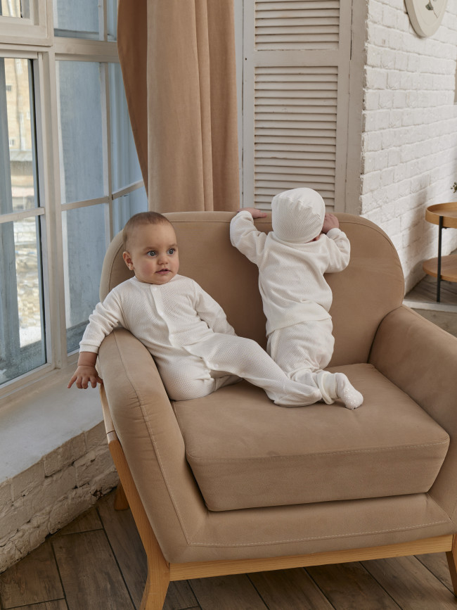 Детский комбинезон с длинным рукавом, Вафелька, белый