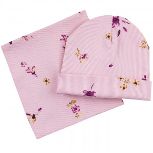 Комплект, шапка и снуд, пудровый, Нежность