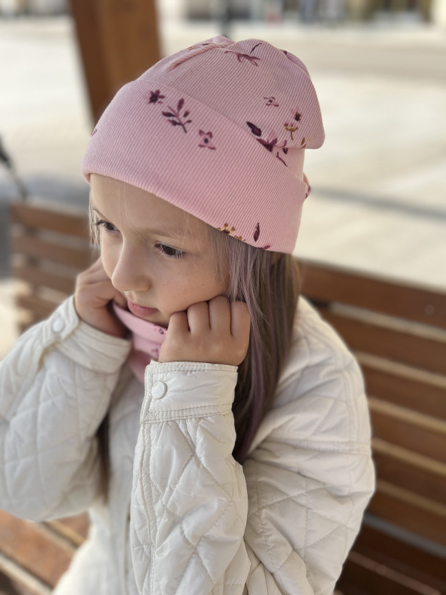 Комплект, шапка и снуд, пудровый, Нежность