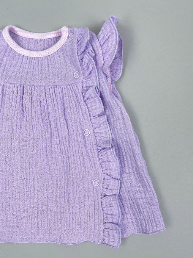 Платье детское с коротким рукавом, сиреневое, Прованс с рюшами Платье детское с коротким рукавом, сиреневое, Прованс с рюшами