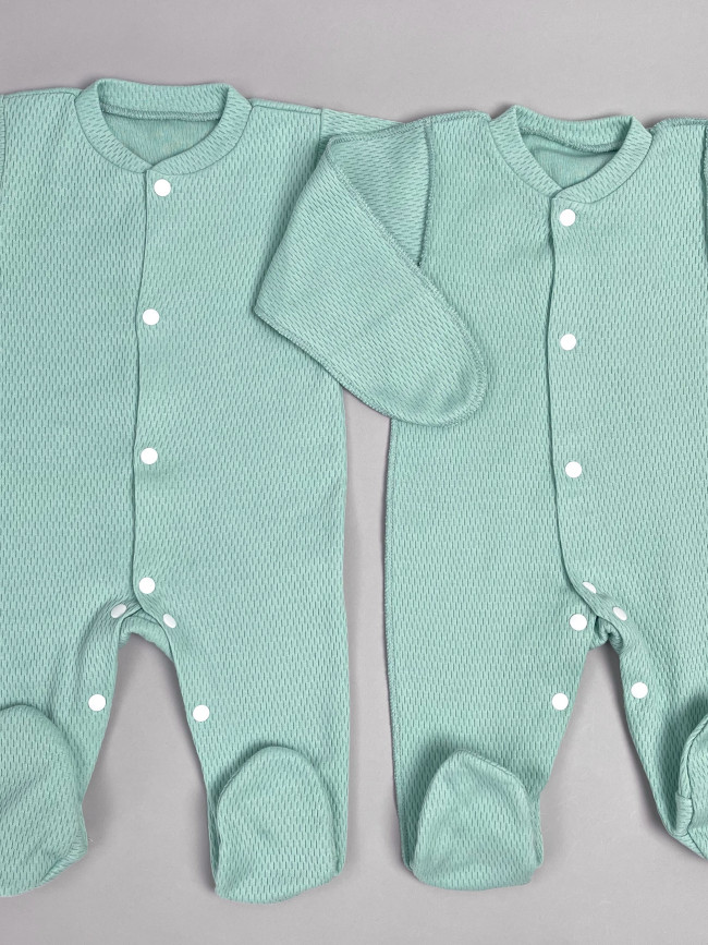 Детский комбинезон с длинным рукавом, Вафелька, мятный