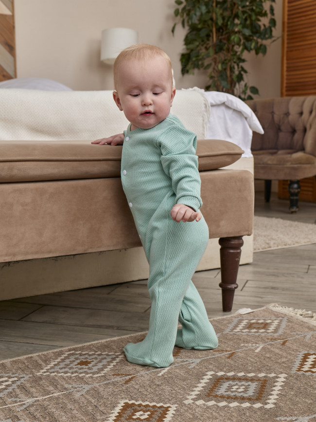 Детский комбинезон с длинным рукавом, Вафелька, мятный