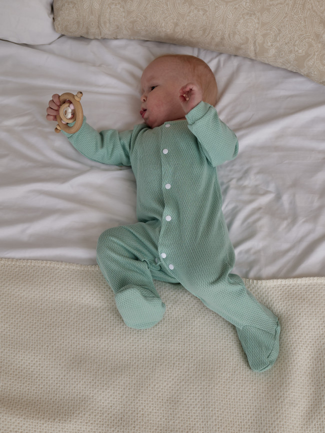 Детский комбинезон с длинным рукавом, Вафелька, мятный