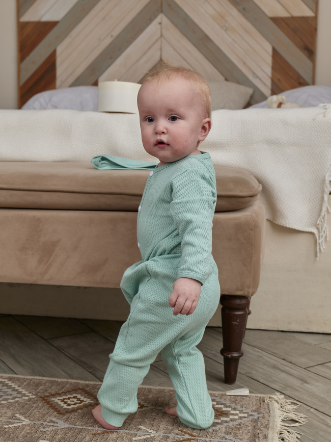 Детский комбинезон с длинным рукавом, Вафелька, мятный