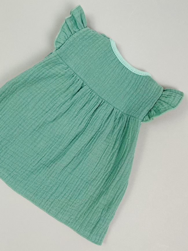 Платье детское с коротким рукавом, зеленое, Прованс с рюшами