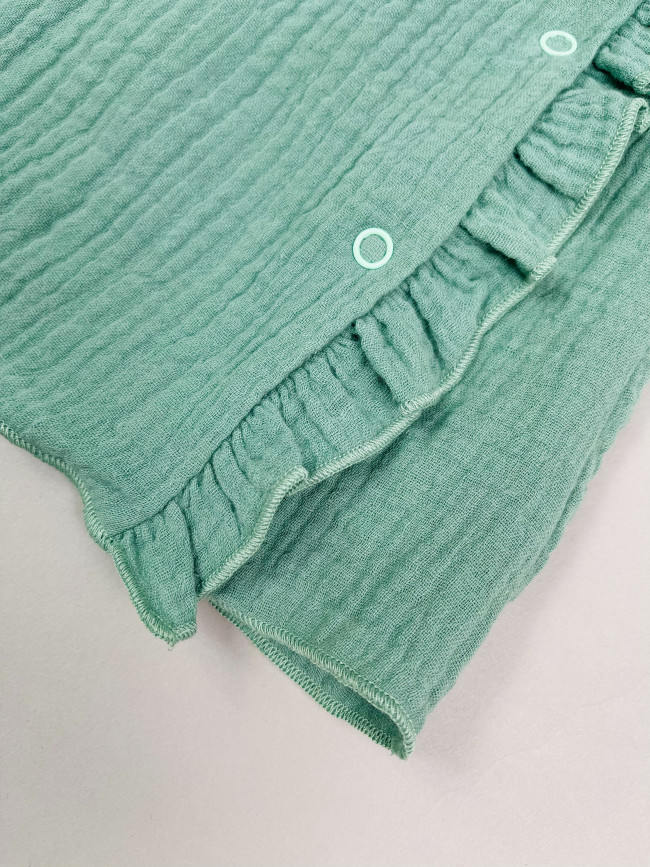 Платье детское с коротким рукавом, зеленое, Прованс с рюшами