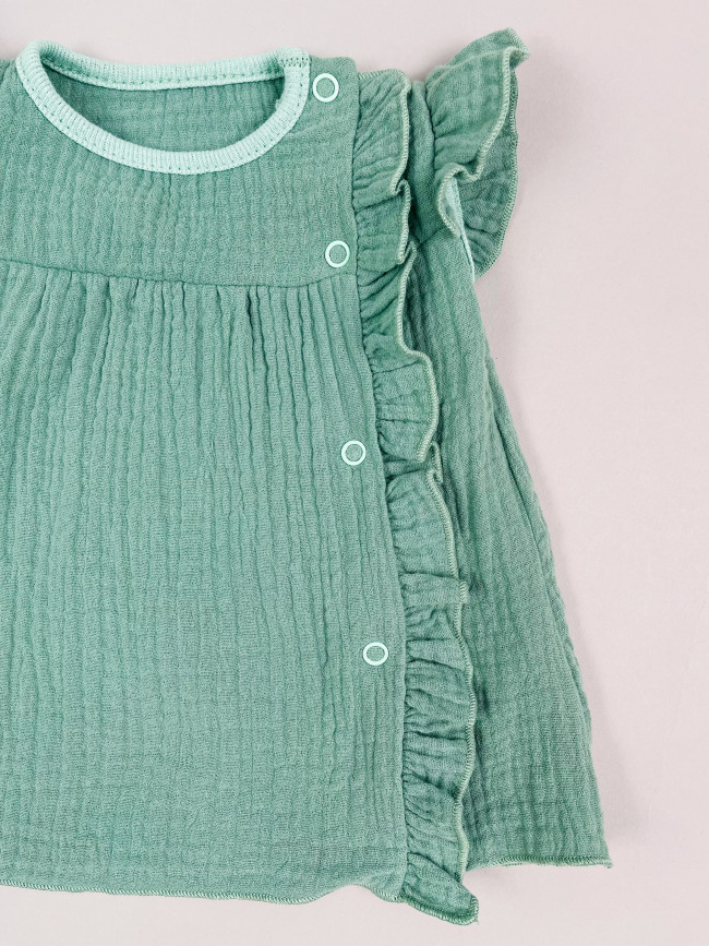 Платье детское с коротким рукавом, зеленое, Прованс с рюшами