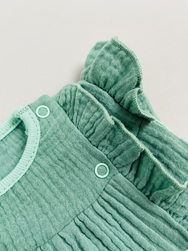 Платье детское с коротким рукавом, зеленое, Прованс с рюшами