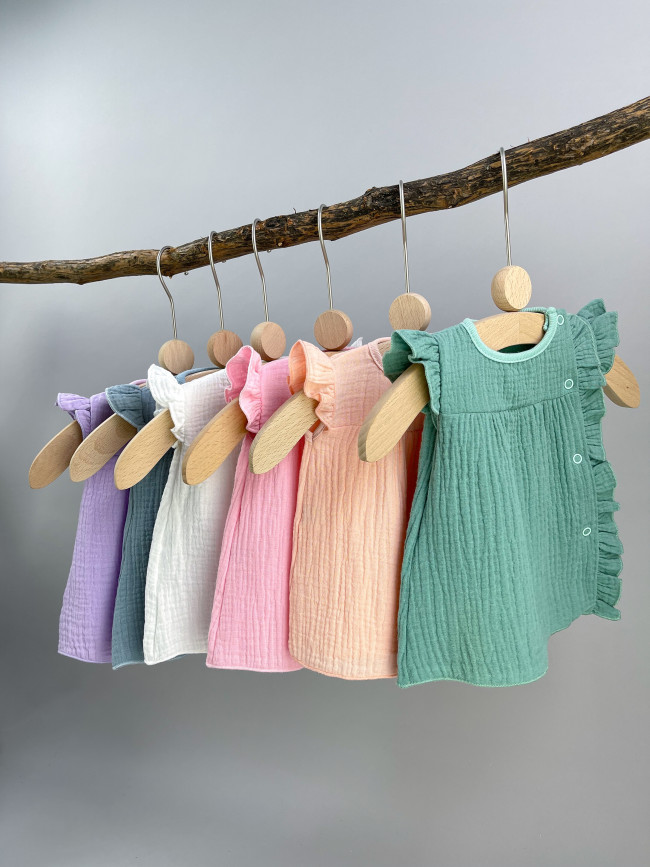 Платье детское с коротким рукавом, зеленое, Прованс с рюшами