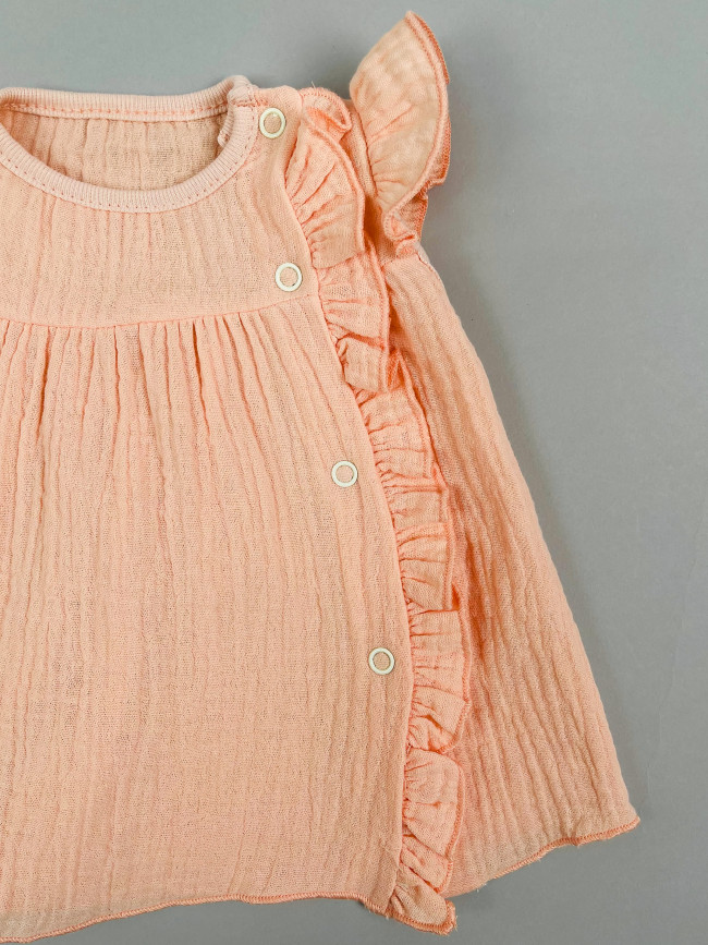 Платье детское с коротким рукавом, абрикосовое, Прованс с рюшами Платье детское с коротким рукавом, абрикосовое, Прованс с рюшами