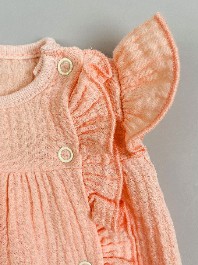 Платье детское с коротким рукавом, абрикосовое, Прованс с рюшами Платье детское с коротким рукавом, абрикосовое, Прованс с рюшами