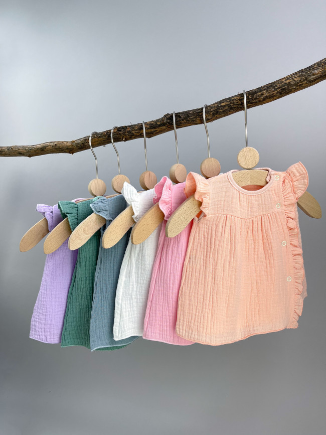 Платье детское с коротким рукавом, абрикосовое, Прованс с рюшами Платье детское с коротким рукавом, абрикосовое, Прованс с рюшами