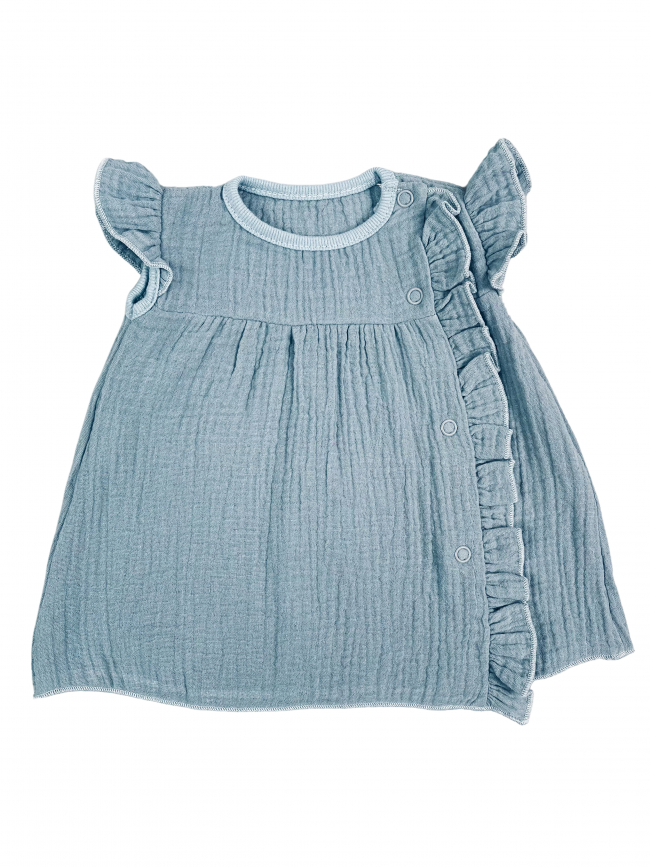 Платье детское с коротким рукавом, серое, Прованс с рюшами