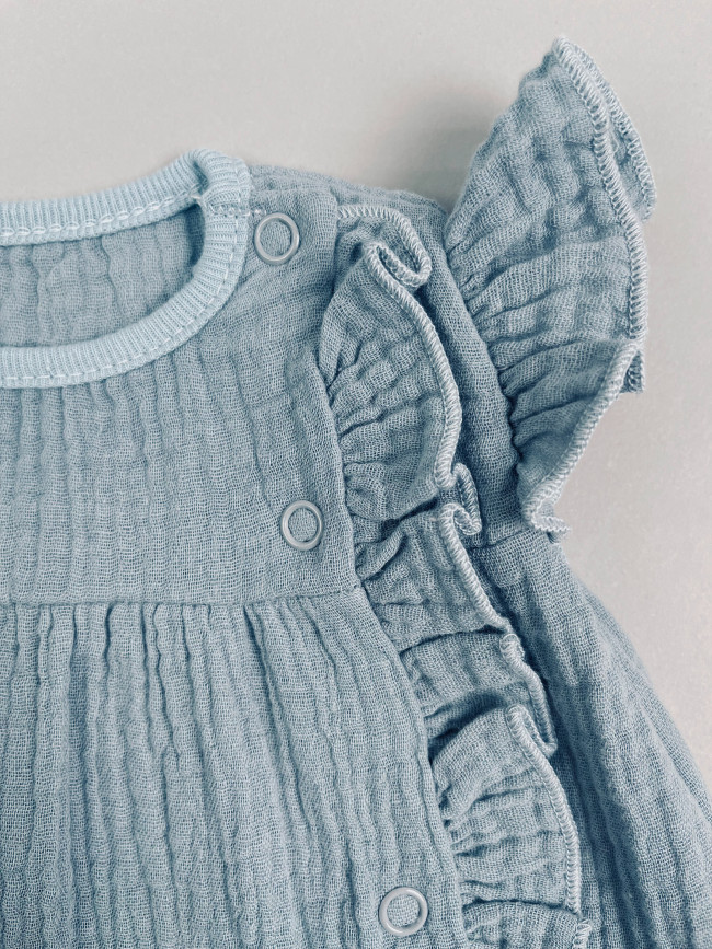 Платье детское с коротким рукавом, серое, Прованс с рюшами