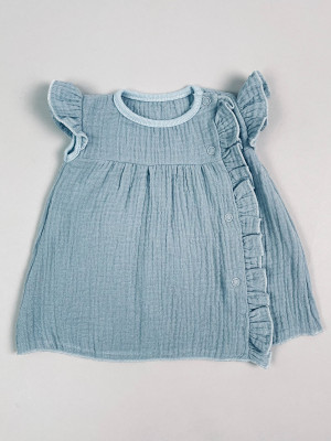 Платье детское с коротким рукавом, серое, Прованс с рюшами