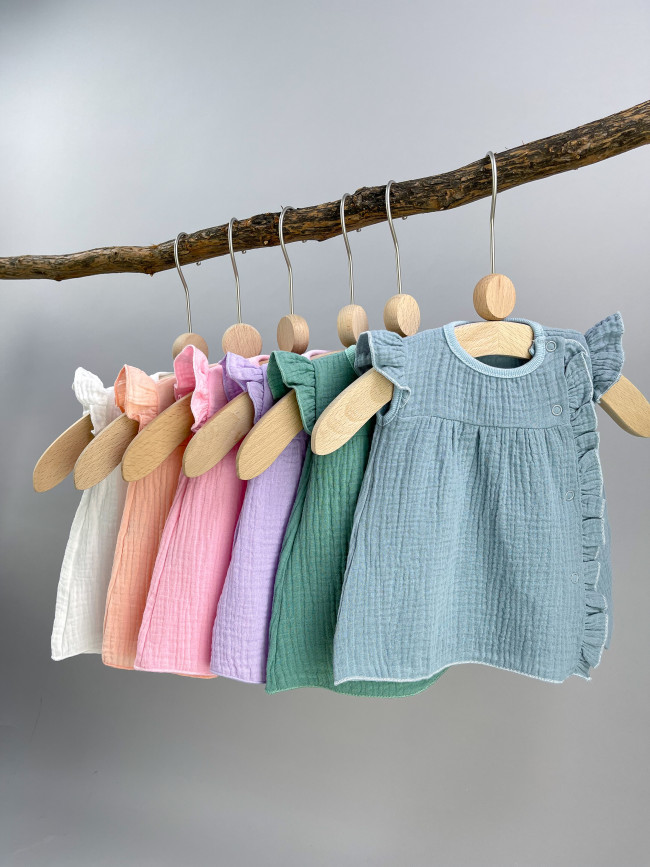 Платье детское с коротким рукавом, серое, Прованс с рюшами