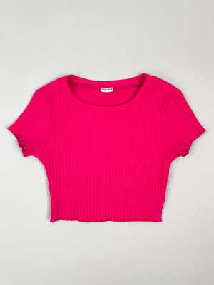 Кроп топ детский для девочек, с коротким рукавом, Рибана, малиновый