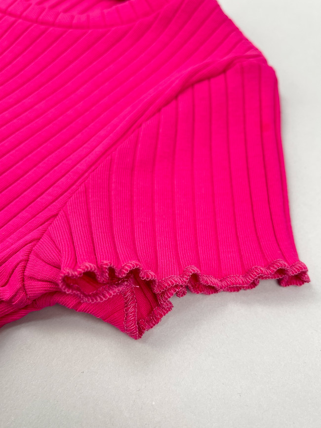 Кроп топ детский для девочек, с коротким рукавом, Рибана, малиновый Кроп топ детский для девочек, с коротким рукавом, Рибана, малиновый